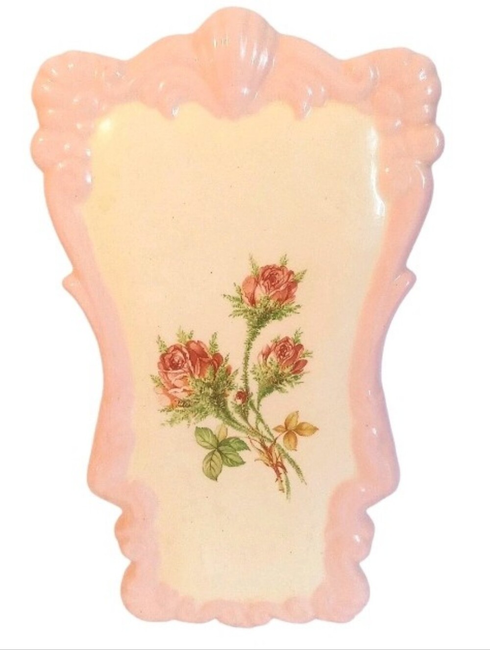VTG Wall Pocket Shelf Pink Cream Floral - English Country Cottagecore